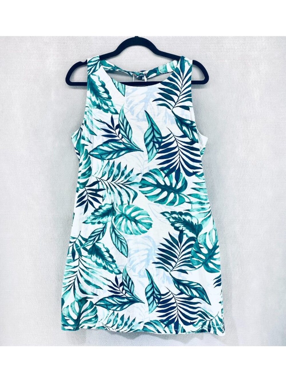 Tommy Bahama Tank Dress Womens L Green Cotton Blend Floral Hawaiian Resort